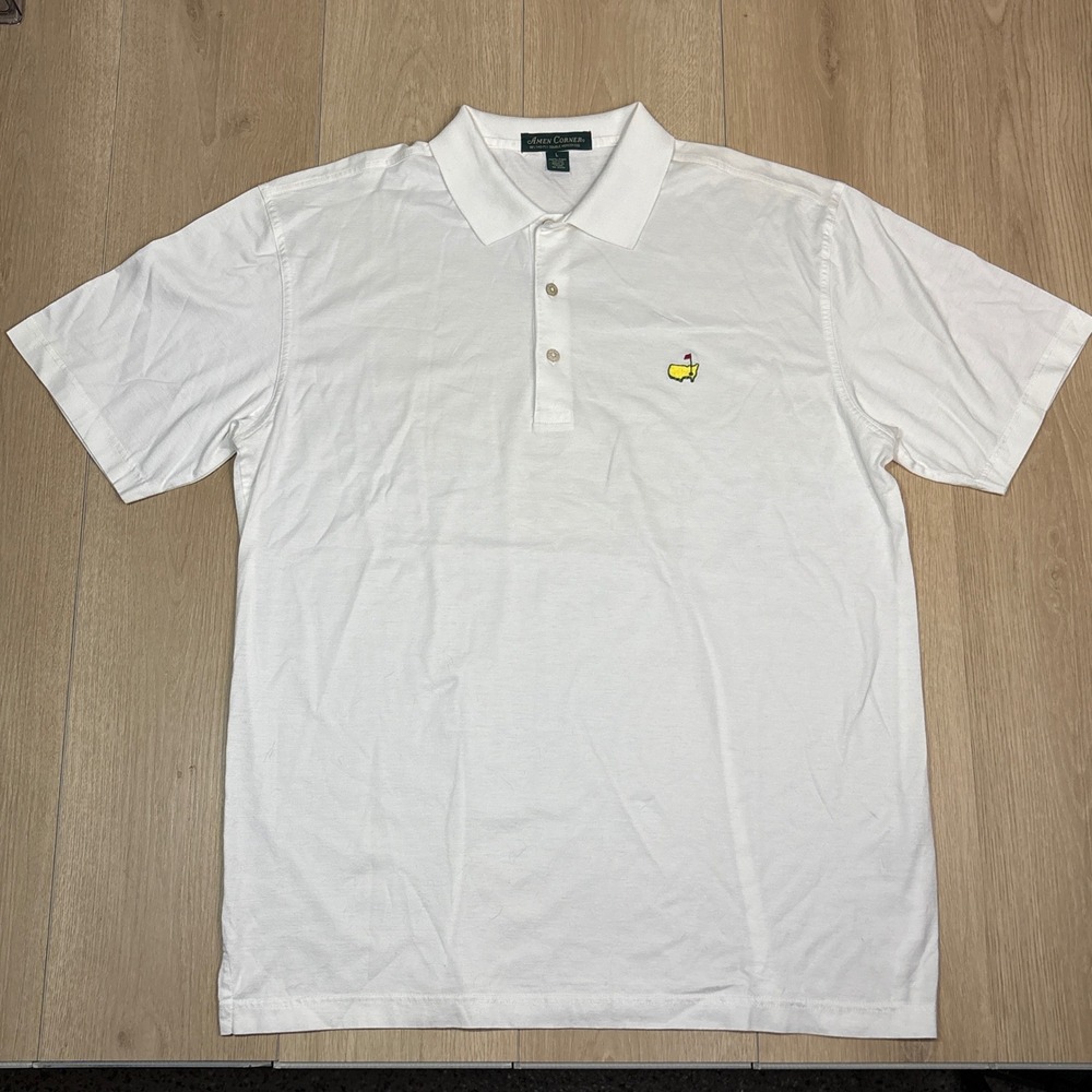 Amen Corner Masters Golf Polo Shirt Mens Large White Pima Cotton Mercerized Logo